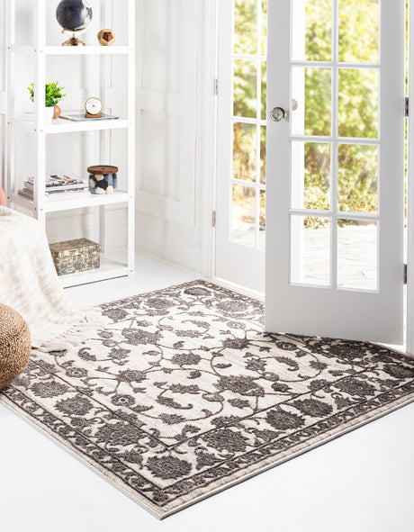 white Gray 5' 3 x 5' 3 Boston Square Area Rug 55% Polypropylene & 45% Polyester Easy Clean Traditional Classical Carpet for Contemporary Living Dining Room Office Space for Sale at Rug Engine