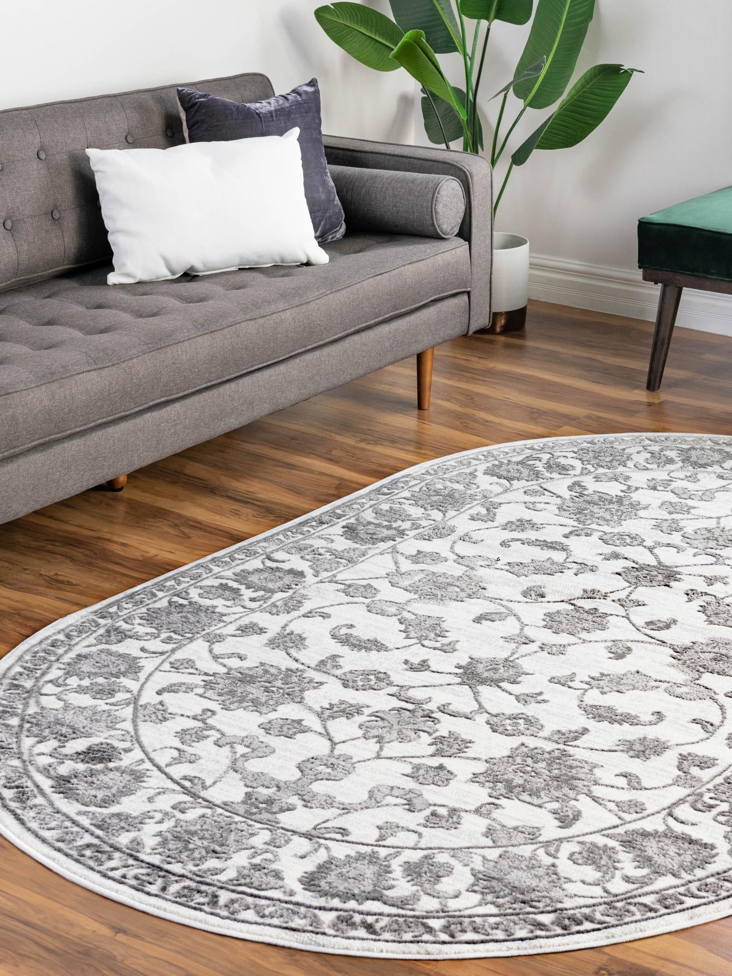 White Gray 3' 3 x 5' 3 Boston Oval Area Rug 55% Polypropylene & 45% Polyester Easy Clean Traditional Classical Carpet for Contemporary Living Dining Room Office Space for Sale at Rug Engine