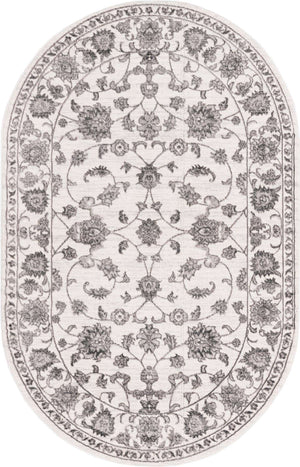 white Gray 5' 3 x 8' Boston Oval Area Rug 55% Polypropylene & 45% Polyester Easy Clean Traditional Classical Carpet for Contemporary Living Dining Room Office Space for Sale at Rug Engine