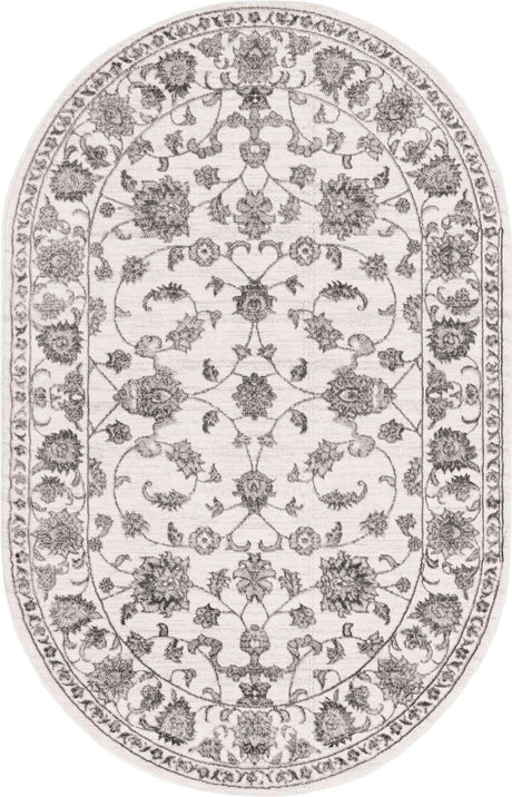 white Gray 5' 3 x 8' Boston Oval Area Rug 55% Polypropylene & 45% Polyester Easy Clean Traditional Classical Carpet for Contemporary Living Dining Room Office Space for Sale at Rug Engine
