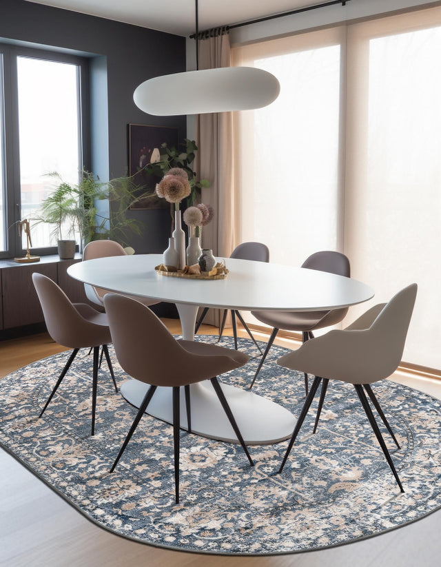 Blue 5' 3 x 8' Portland Oval Area Rug 85% Polypropylene & 15% Polyester Vintage Distressed Traditional Carpet for Home Decor for Sale at Rug Engine
