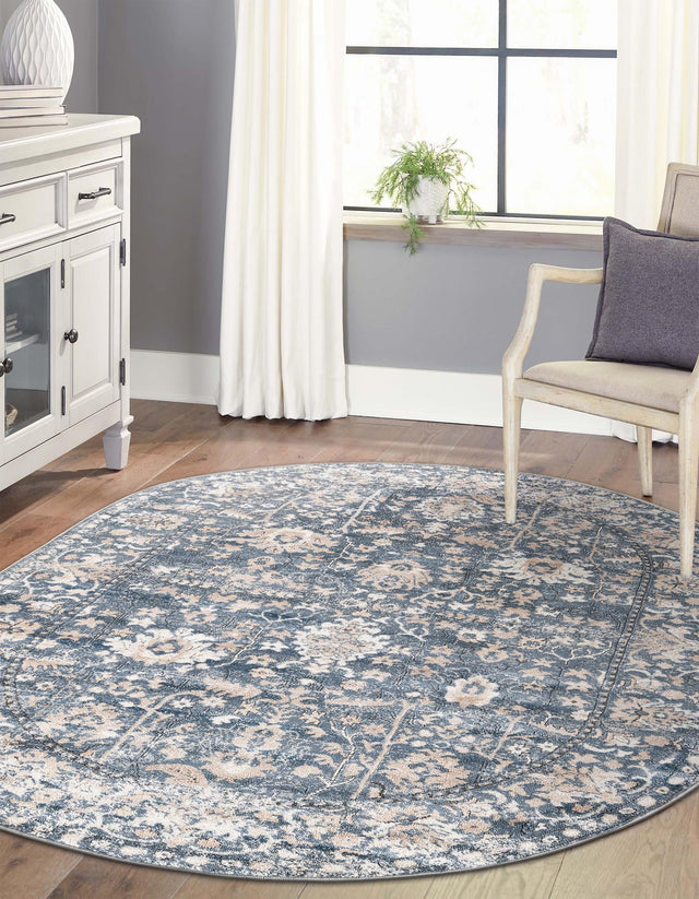 Blue 5' 3 x 8' Portland Oval Area Rug 85% Polypropylene & 15% Polyester Vintage Distressed Traditional Carpet for Home Decor for Sale at Rug Engine