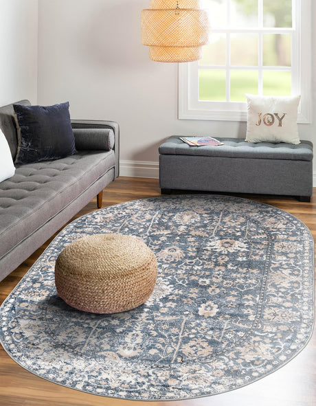 Blue 5' 3 x 8' Portland Oval Area Rug 85% Polypropylene & 15% Polyester Vintage Distressed Traditional Carpet for Home Decor for Sale at Rug Engine