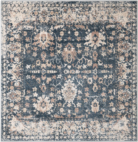 Blue 5' 3 x 5' 3 Portland Square Area Rug 85% Polypropylene & 15% Polyester Vintage Distressed Traditional Carpet for Home Decor for Sale at Rug Engine