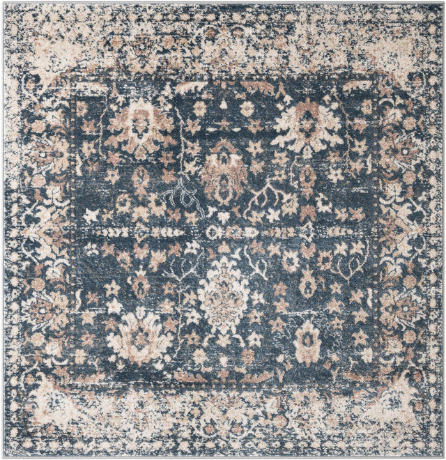 Blue 5' 3 x 5' 3 Portland Square Area Rug 85% Polypropylene & 15% Polyester Vintage Distressed Traditional Carpet for Home Decor for Sale at Rug Engine