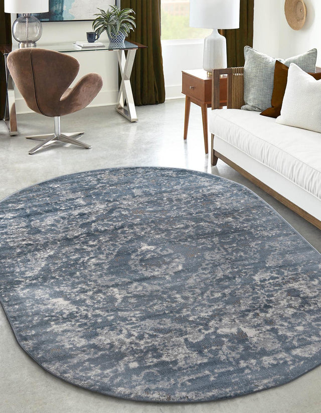 Blue 5' 3 x 8' Portland Oval Area Rug 85% Polypropylene & 15% Polyester Vintage Distressed Traditional Carpet for Home Decor for Sale at Rug Engine
