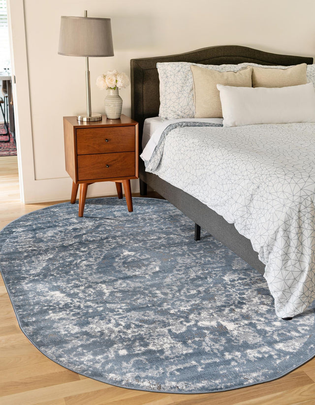 Blue 5' 3 x 8' Portland Oval Area Rug 85% Polypropylene & 15% Polyester Vintage Distressed Traditional Carpet for Home Decor for Sale at Rug Engine