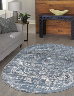 Blue 5' 3 x 8' Portland Oval Area Rug 85% Polypropylene & 15% Polyester Vintage Distressed Traditional Carpet for Home Decor for Sale at Rug Engine