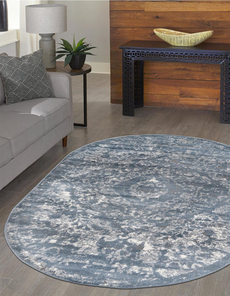 Blue 5' 3 x 8' Portland Oval Area Rug 85% Polypropylene & 15% Polyester Vintage Distressed Traditional Carpet for Home Decor for Sale at Rug Engine