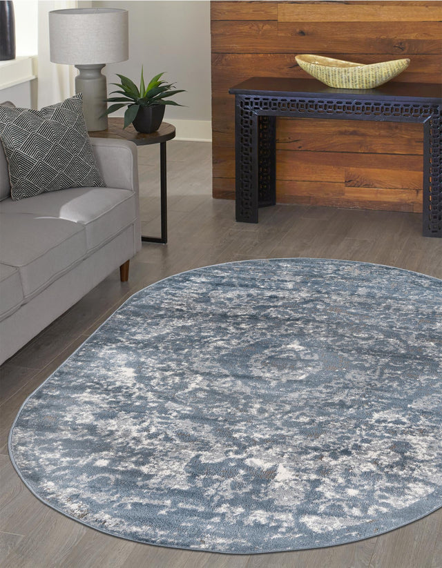 Blue 5' 3 x 8' Portland Oval Area Rug 85% Polypropylene & 15% Polyester Vintage Distressed Traditional Carpet for Home Decor for Sale at Rug Engine