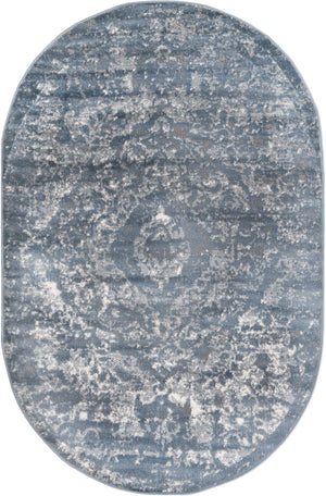 Blue 5' 3 x 8' Portland Oval Area Rug 85% Polypropylene & 15% Polyester Vintage Distressed Traditional Carpet for Home Decor for Sale at Rug Engine