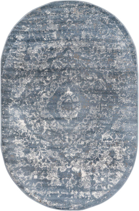 Blue 5' 3 x 8' Portland Oval Area Rug 85% Polypropylene & 15% Polyester Vintage Distressed Traditional Carpet for Home Decor for Sale at Rug Engine