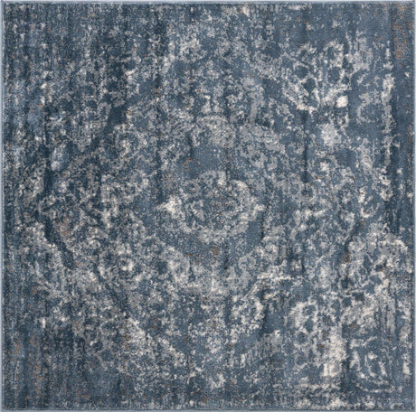 Blue 5' 3 x 5' 3 Portland Square Area Rug 85% Polypropylene & 15% Polyester Vintage Distressed Traditional Carpet for Home Decor for Sale at Rug Engine