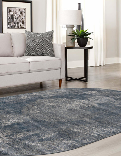 Blue 5' 3 x 8' Portland Oval Area Rug 85% Polypropylene & 15% Polyester Vintage Distressed Traditional Carpet for Home Decor for Sale at Rug Engine