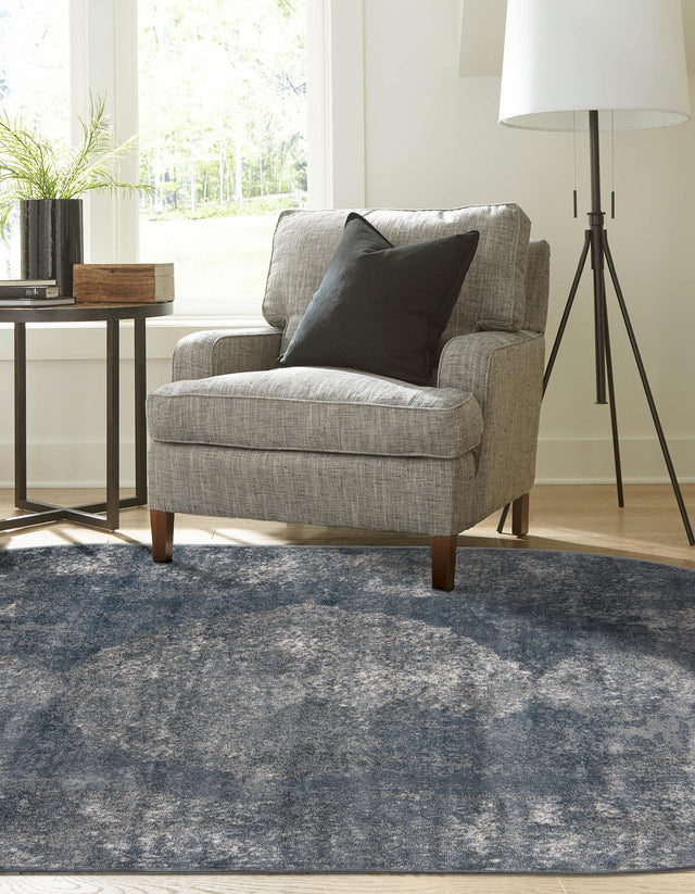 Blue 5' 3 x 8' Portland Oval Area Rug 85% Polypropylene & 15% Polyester Vintage Distressed Traditional Carpet for Home Decor for Sale at Rug Engine