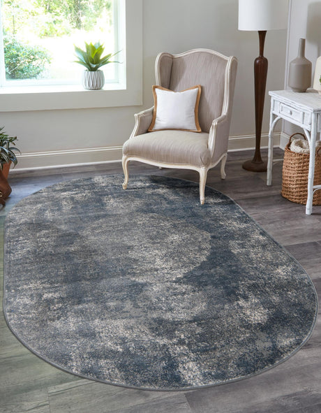 Blue 5' 3 x 8' Portland Oval Area Rug 85% Polypropylene & 15% Polyester Vintage Distressed Traditional Carpet for Home Decor for Sale at Rug Engine