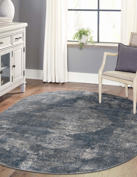 Blue 5' 3 x 8' Portland Oval Area Rug 85% Polypropylene & 15% Polyester Vintage Distressed Traditional Carpet for Home Decor for Sale at Rug Engine