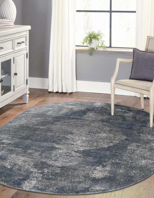 Blue 5' 3 x 8' Portland Oval Area Rug 85% Polypropylene & 15% Polyester Vintage Distressed Traditional Carpet for Home Decor for Sale at Rug Engine