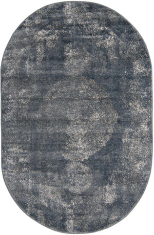 Blue 5' 3 x 8' Portland Oval Area Rug 85% Polypropylene & 15% Polyester Vintage Distressed Traditional Carpet for Home Decor for Sale at Rug Engine