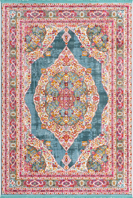 Turquoise 7' x 10' Baracoa Rectangle Area Rug 100% Polypropylene Distressed Vintage Living Dining Room Office Traditional Carpet for Sale at Rug Engine