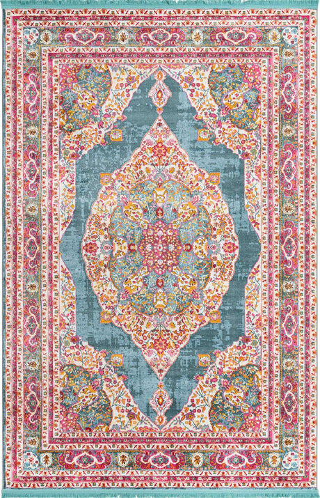 Turquoise 6' x 9' Baracoa Rectangle Area Rug 100% Polypropylene Distressed Vintage Living Dining Room Office Traditional Carpet for Sale at Rug Engine