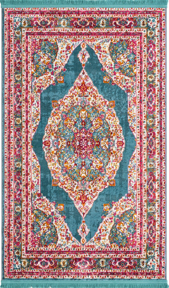 Turquoise 3' 3 x 5' 3 Baracoa Rectangle Area Rug 100% Polypropylene Distressed Vintage Living Dining Room Office Traditional Carpet for Sale at Rug Engine