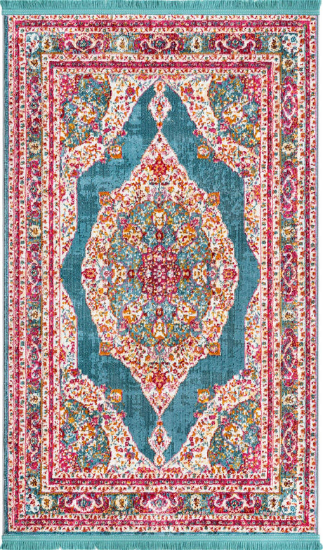 Turquoise 3' 3 x 5' 3 Baracoa Rectangle Area Rug 100% Polypropylene Distressed Vintage Living Dining Room Office Traditional Carpet for Sale at Rug Engine