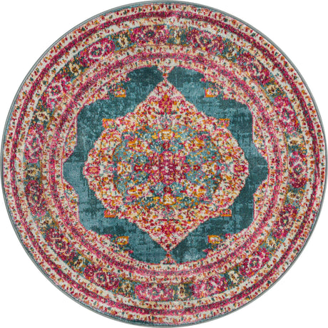 Turquoise 3' 3 x 3' 3 Baracoa Round Area Rug 100% Polypropylene Distressed Vintage Living Dining Room Office Traditional Carpet for Sale at Rug Engine