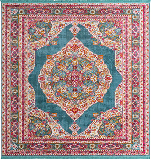 Turquoise 8' x 8' Baracoa Square Area Rug 100% Polypropylene Distressed Vintage Living Dining Room Office Traditional Carpet for Sale at Rug Engine