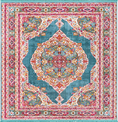 Turquoise 8' x 8' Baracoa Square Area Rug 100% Polypropylene Distressed Vintage Living Dining Room Office Traditional Carpet for Sale at Rug Engine