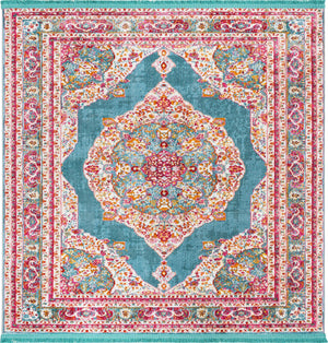 Turquoise 5' x 5' Baracoa Square Area Rug 100% Polypropylene Distressed Vintage Living Dining Room Office Traditional Carpet for Sale at Rug Engine