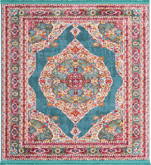 Turquoise 5' x 5' Baracoa Square Area Rug 100% Polypropylene Distressed Vintage Living Dining Room Office Traditional Carpet for Sale at Rug Engine