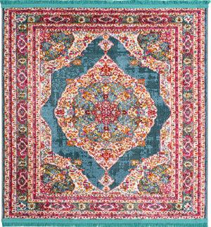 Turquoise 4' x 4' Baracoa Square Area Rug 100% Polypropylene Distressed Vintage Living Dining Room Office Traditional Carpet for Sale at Rug Engine