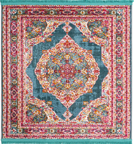 Turquoise 4' x 4' Baracoa Square Area Rug 100% Polypropylene Distressed Vintage Living Dining Room Office Traditional Carpet for Sale at Rug Engine