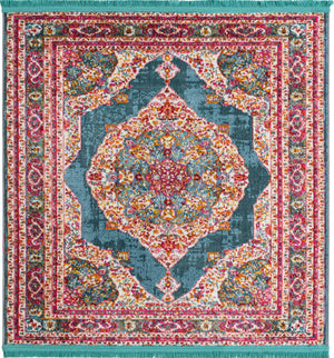 Turquoise 4' x 4' Baracoa Square Area Rug 100% Polypropylene Distressed Vintage Living Dining Room Office Traditional Carpet for Sale at Rug Engine