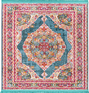 Turquoise 4' x 4' Baracoa Square Area Rug 100% Polypropylene Distressed Vintage Living Dining Room Office Traditional Carpet for Sale at Rug Engine