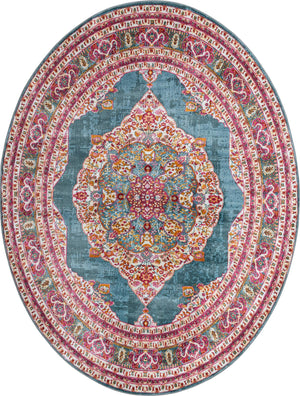 Turquoise 7' 10 x 10' Baracoa Oval Area Rug 100% Polypropylene Distressed Vintage Living Dining Room Office Traditional Carpet for Sale at Rug Engine