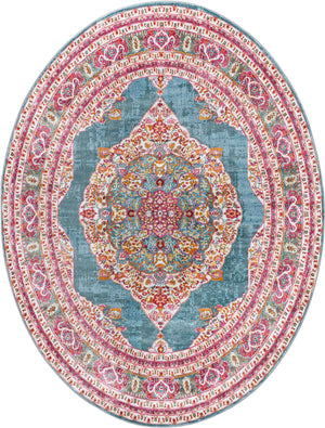 Turquoise 7' 10 x 10' Baracoa Oval Area Rug 100% Polypropylene Distressed Vintage Living Dining Room Office Traditional Carpet for Sale at Rug Engine