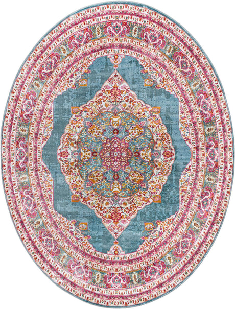 Turquoise 7' 10 x 10' Baracoa Oval Area Rug 100% Polypropylene Distressed Vintage Living Dining Room Office Traditional Carpet for Sale at Rug Engine