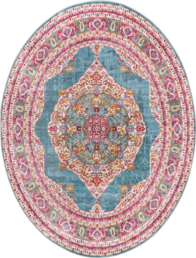 Turquoise 7' 10 x 10' Baracoa Oval Area Rug 100% Polypropylene Distressed Vintage Living Dining Room Office Traditional Carpet for Sale at Rug Engine