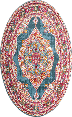 Turquoise 5' x 8' Baracoa Oval Area Rug 100% Polypropylene Distressed Vintage Living Dining Room Office Traditional Carpet for Sale at Rug Engine