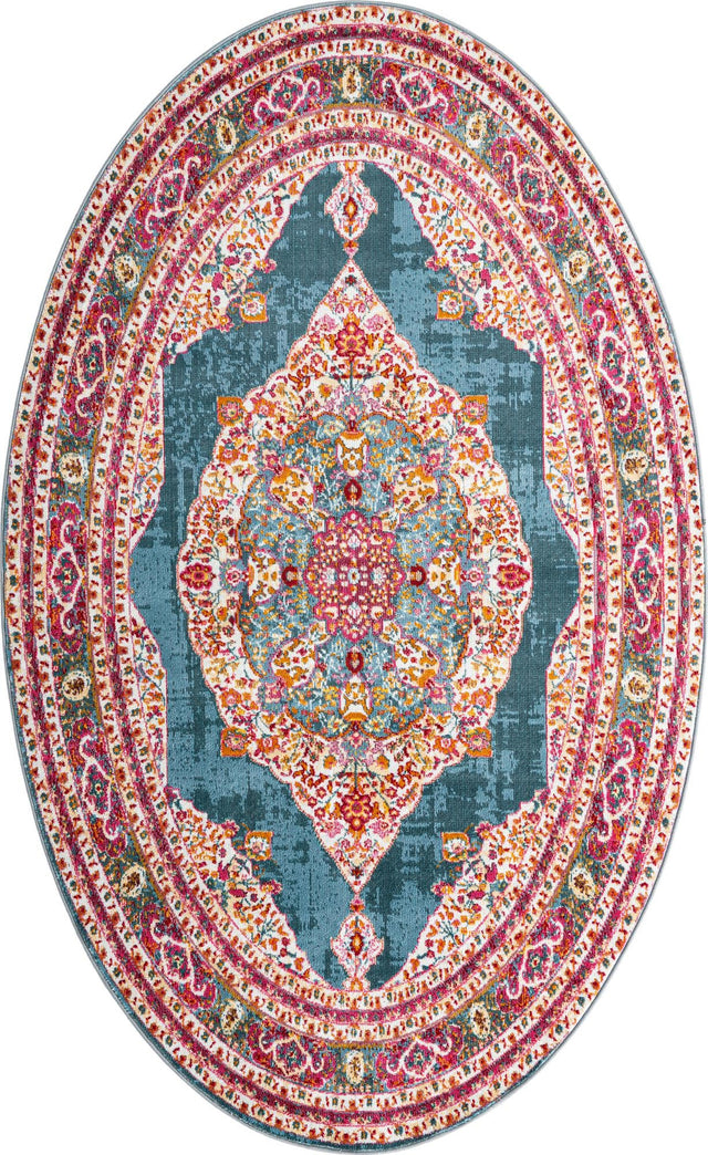 Turquoise 5' x 8' Baracoa Oval Area Rug 100% Polypropylene Distressed Vintage Living Dining Room Office Traditional Carpet for Sale at Rug Engine