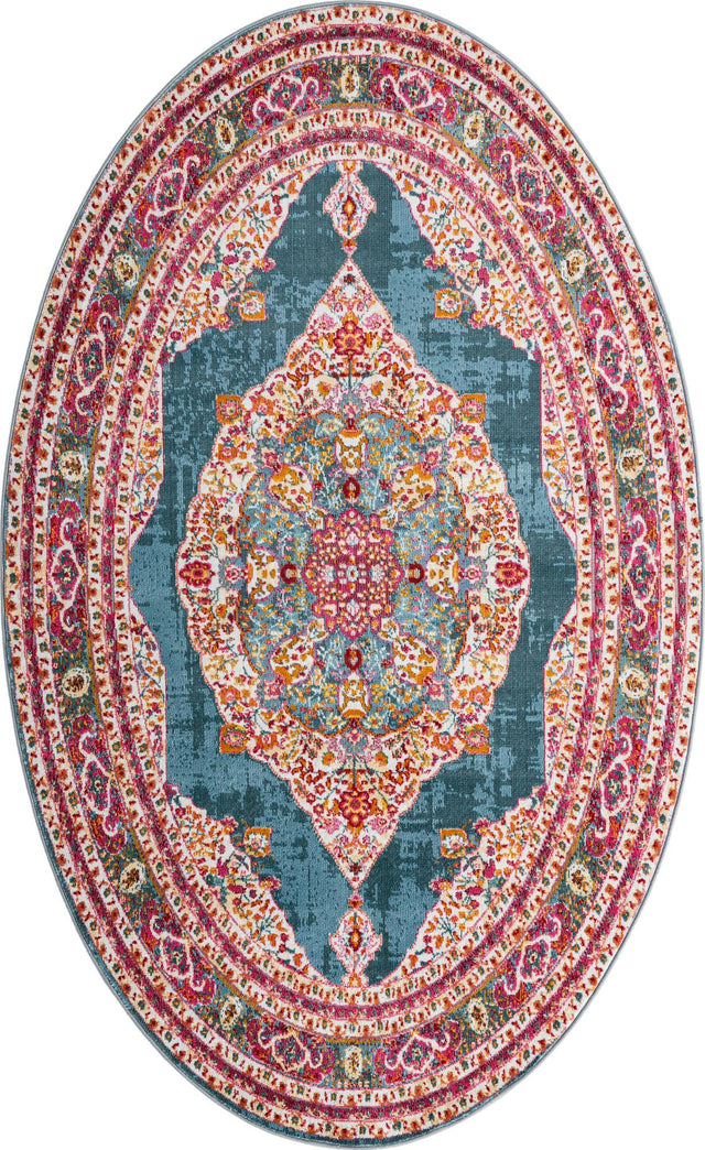 Turquoise 5' x 8' Baracoa Oval Area Rug 100% Polypropylene Distressed Vintage Living Dining Room Office Traditional Carpet for Sale at Rug Engine