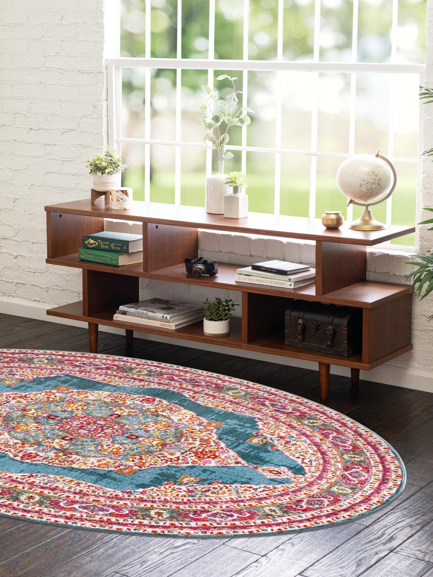 Turquoise 5' x 8' Baracoa Oval Area Rug 100% Polypropylene Distressed Vintage Living Dining Room Office Traditional Carpet for Sale at Rug Engine