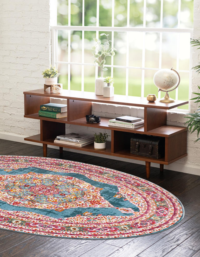 Turquoise 5' x 8' Baracoa Oval Area Rug 100% Polypropylene Distressed Vintage Living Dining Room Office Traditional Carpet for Sale at Rug Engine