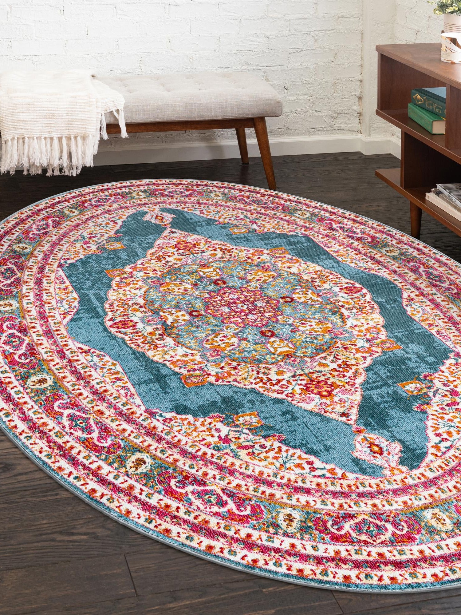 Turquoise 5' x 8' Baracoa Oval Area Rug 100% Polypropylene Distressed Vintage Living Dining Room Office Traditional Carpet for Sale at Rug Engine