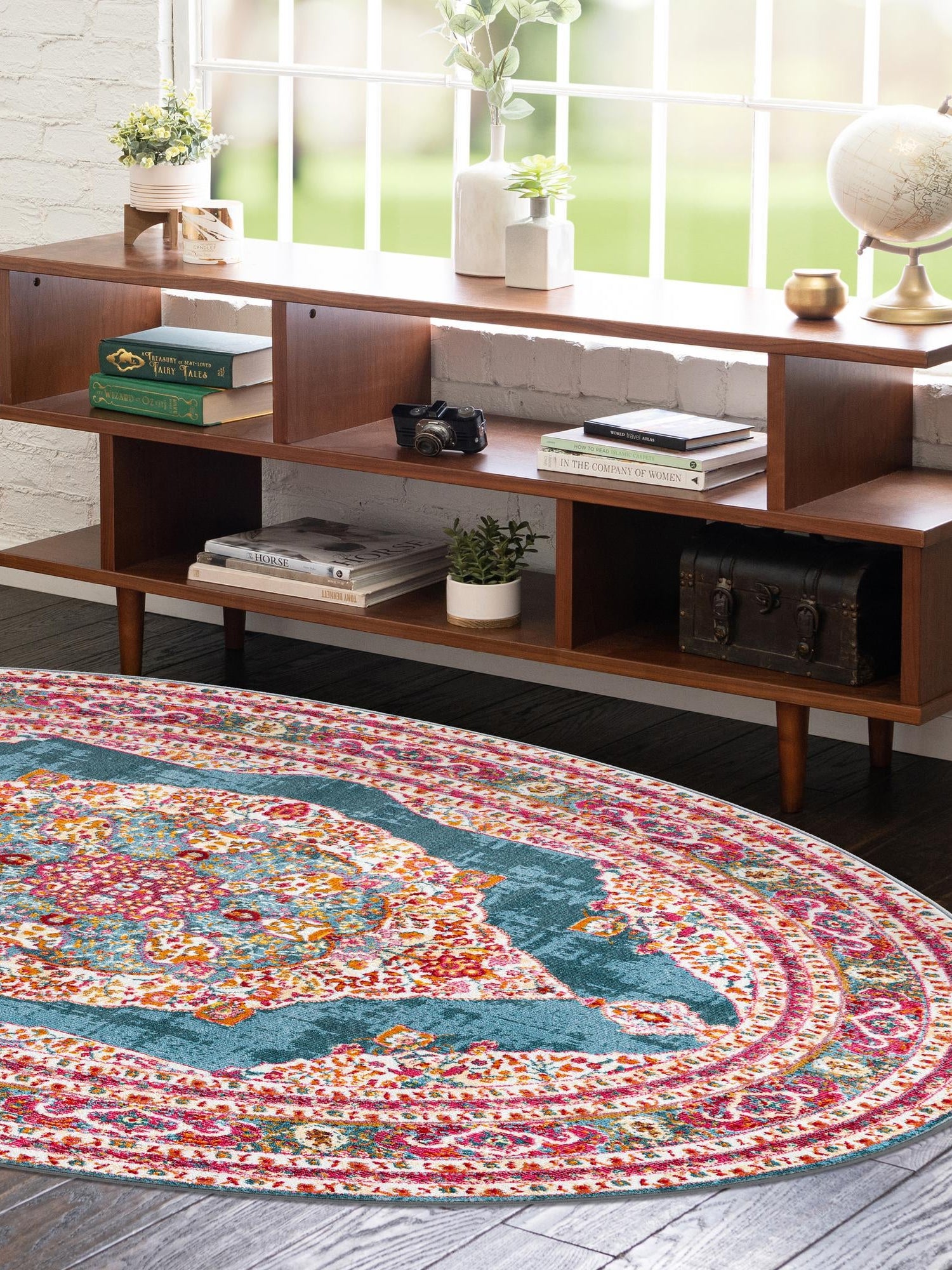 Turquoise 5' x 8' Baracoa Oval Area Rug 100% Polypropylene Distressed Vintage Living Dining Room Office Traditional Carpet for Sale at Rug Engine