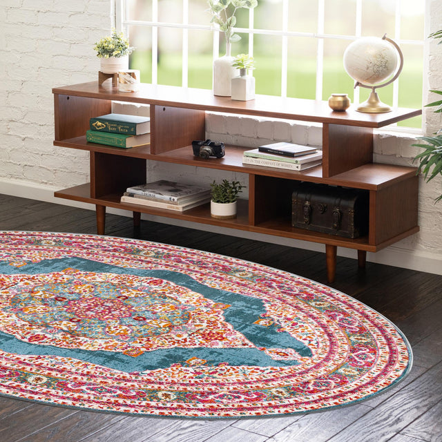 Turquoise 5' x 8' Baracoa Oval Area Rug 100% Polypropylene Distressed Vintage Living Dining Room Office Traditional Carpet for Sale at Rug Engine