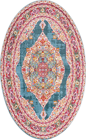 Turquoise 5' x 8' Baracoa Oval Area Rug 100% Polypropylene Distressed Vintage Living Dining Room Office Traditional Carpet for Sale at Rug Engine