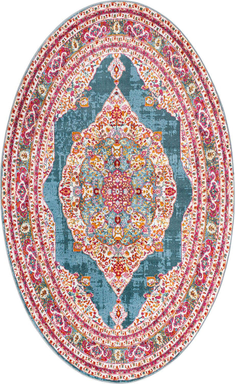 Turquoise 5' x 8' Baracoa Oval Area Rug 100% Polypropylene Distressed Vintage Living Dining Room Office Traditional Carpet for Sale at Rug Engine